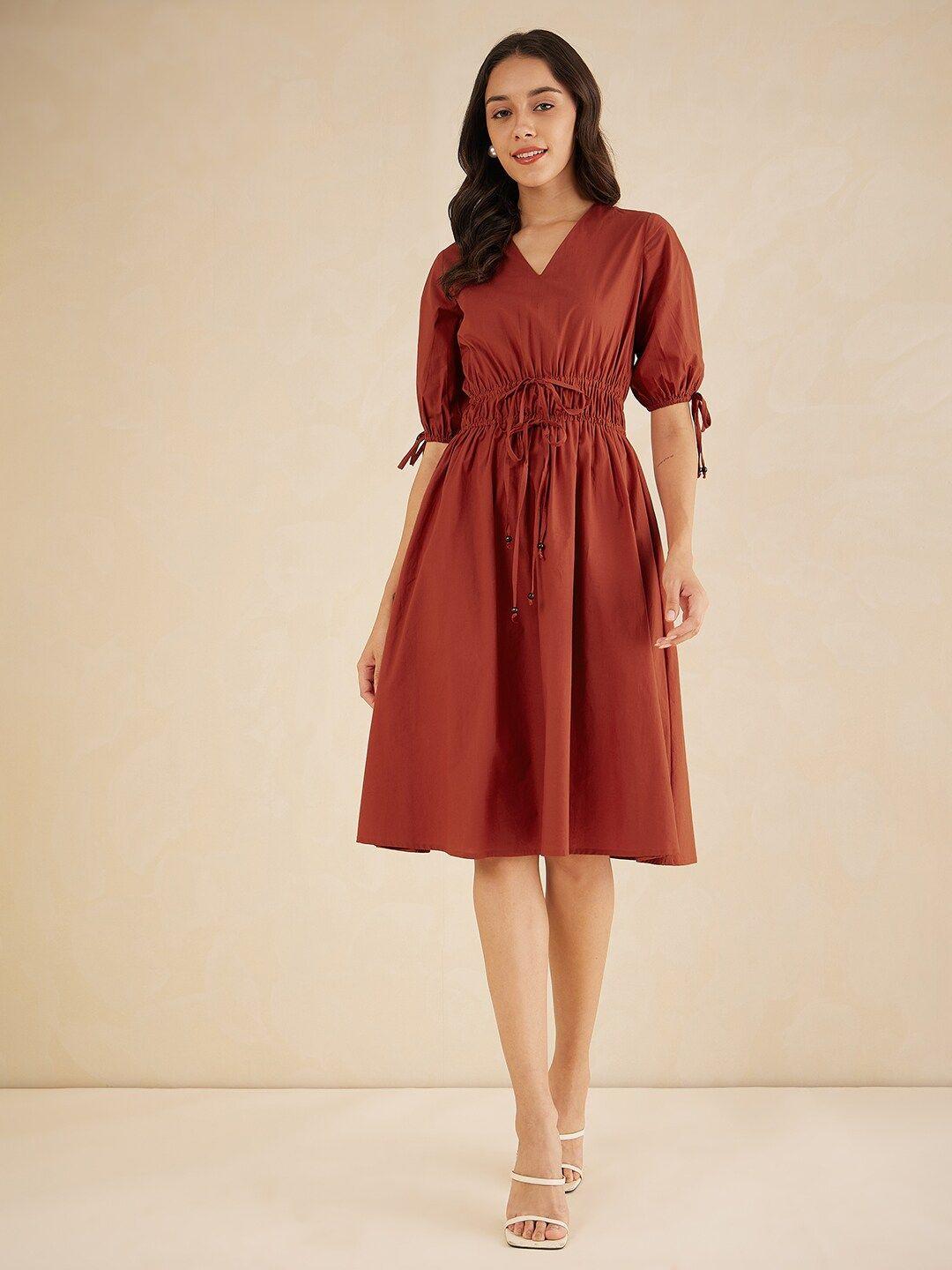 femella v-neck tie ups cotton a-line midi dress