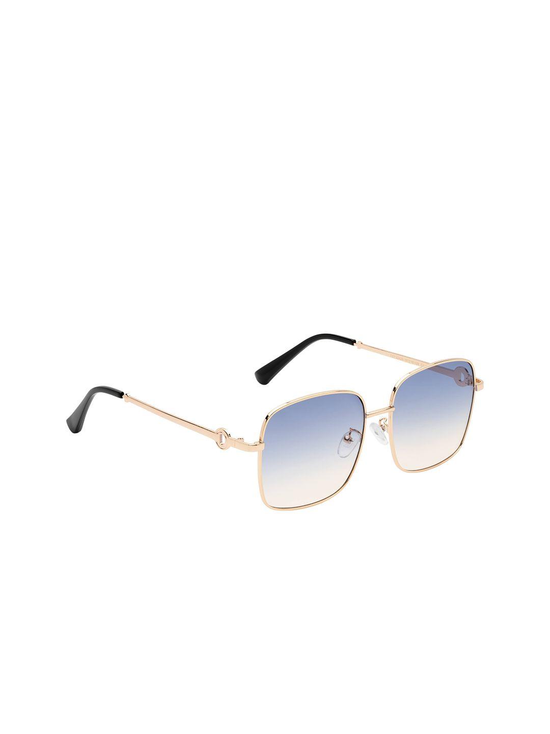 femina flaunt women blue lens & gold-toned square sunglasses with uv protected lens