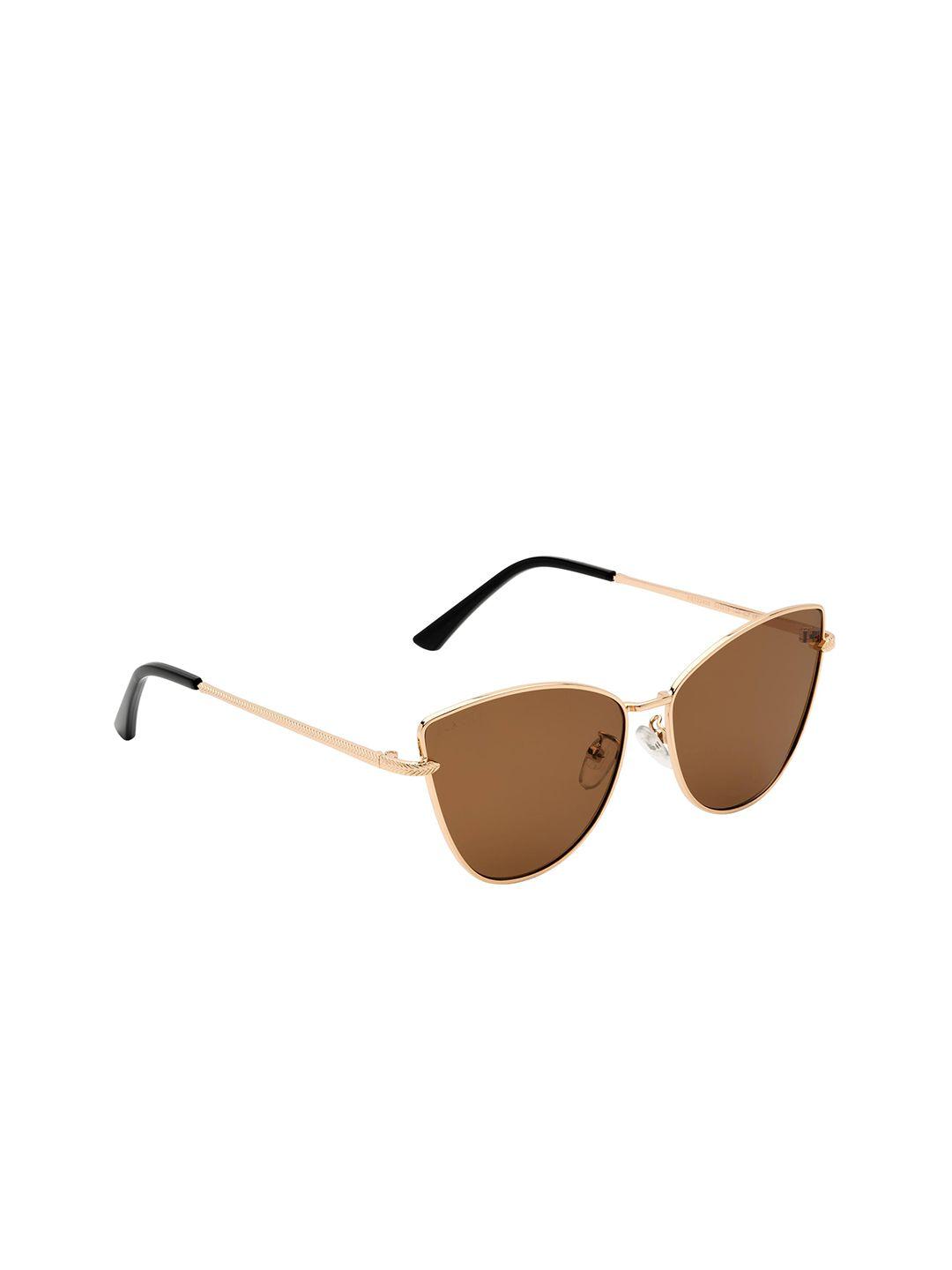 femina flaunt women brown lens & gold-toned cateye sunglasses with uv protected lens