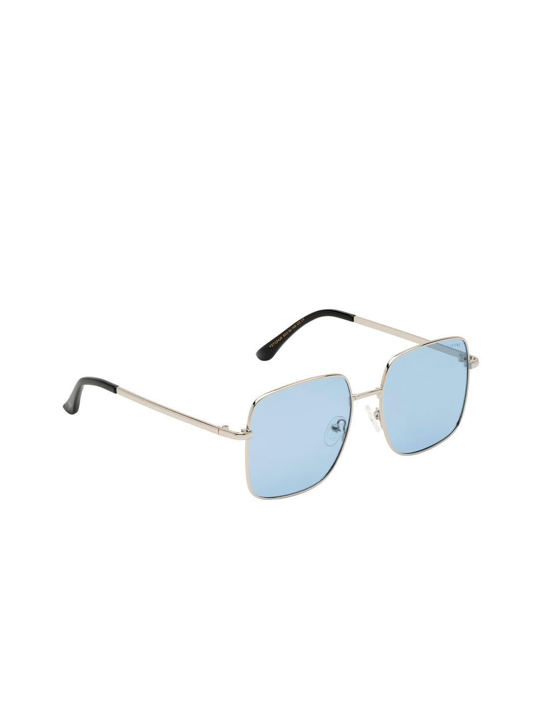 femina flaunt women blue lens & silver-toned square sunglasses with polarised lens