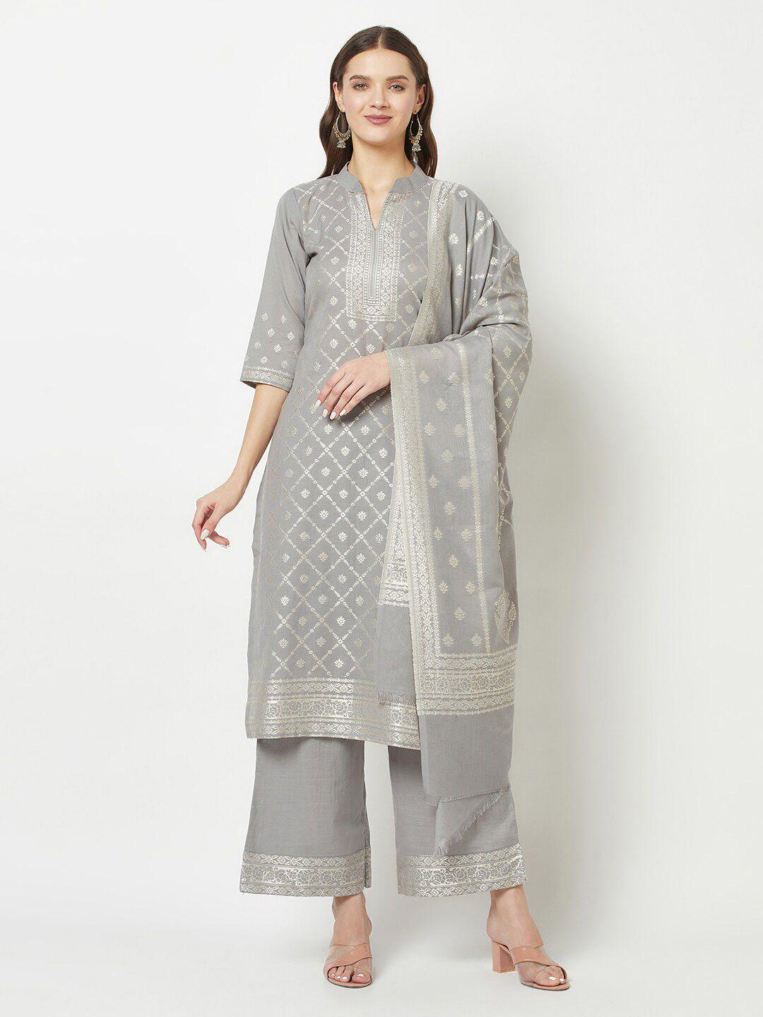 femloom ethnic motifs woven design zari pure cotton unstitched dress material