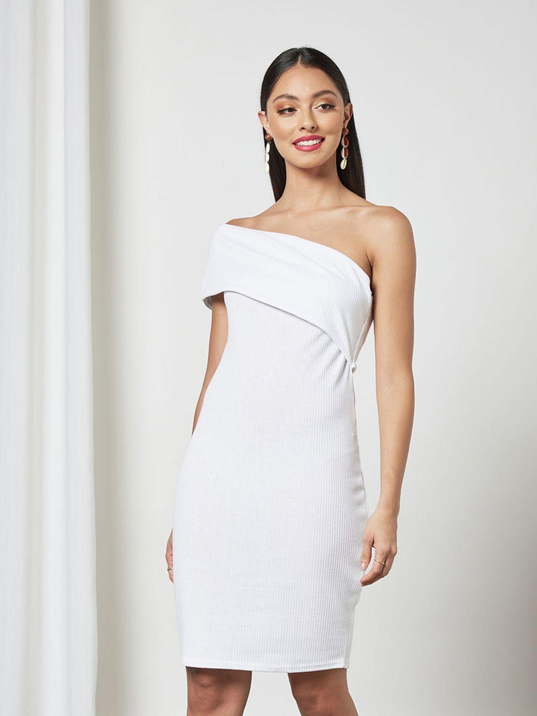 femme luxe white ribbed one shoulder sheath dress