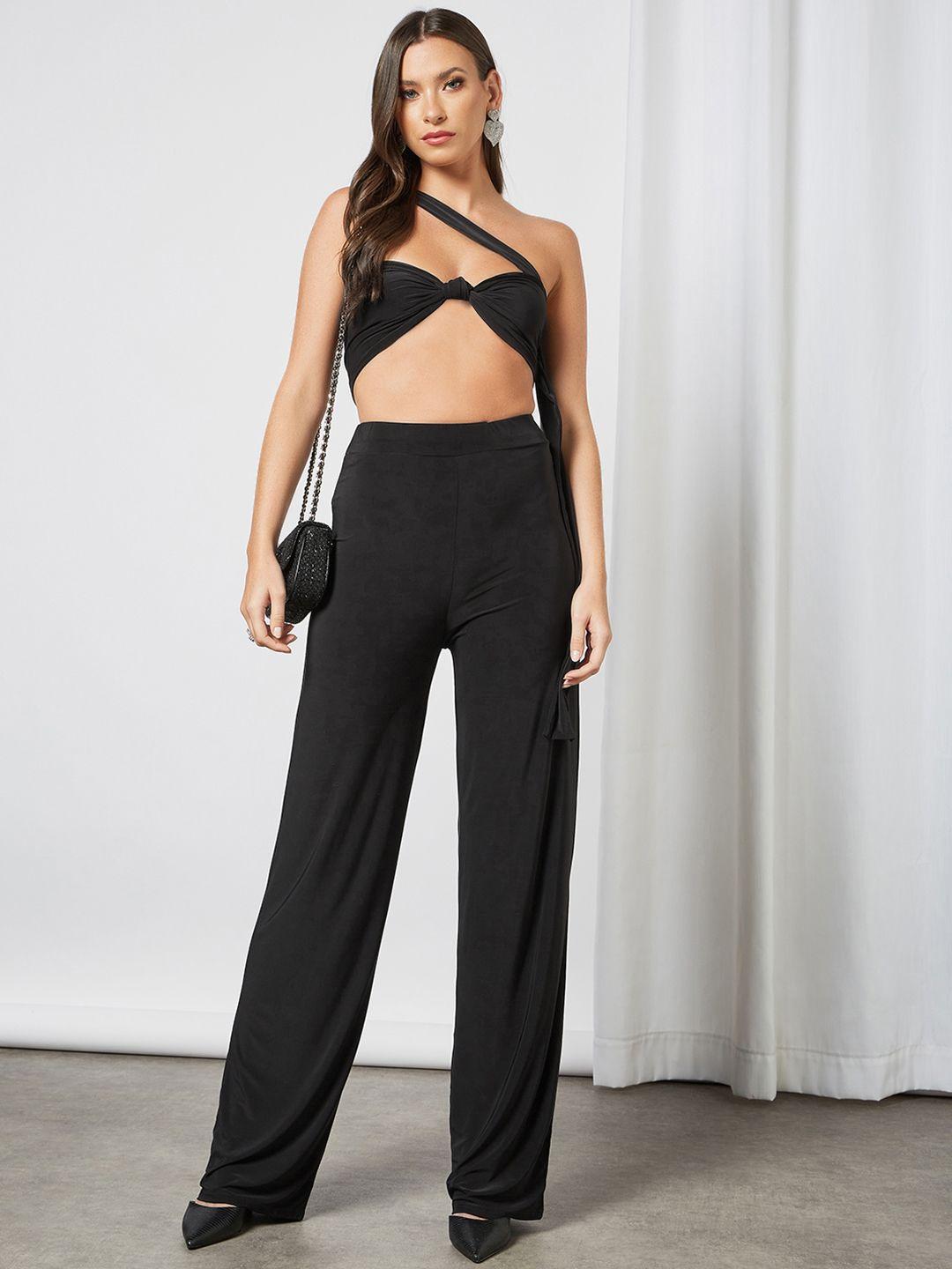 femme luxe women black solid co-ord set