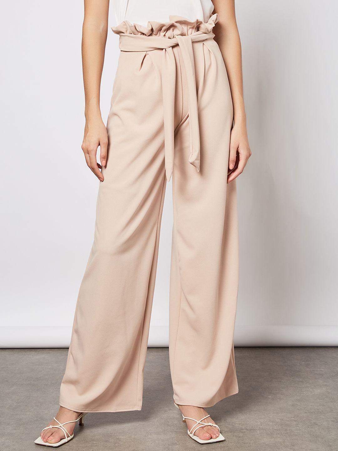 femme luxe women pink solid pleated trousers