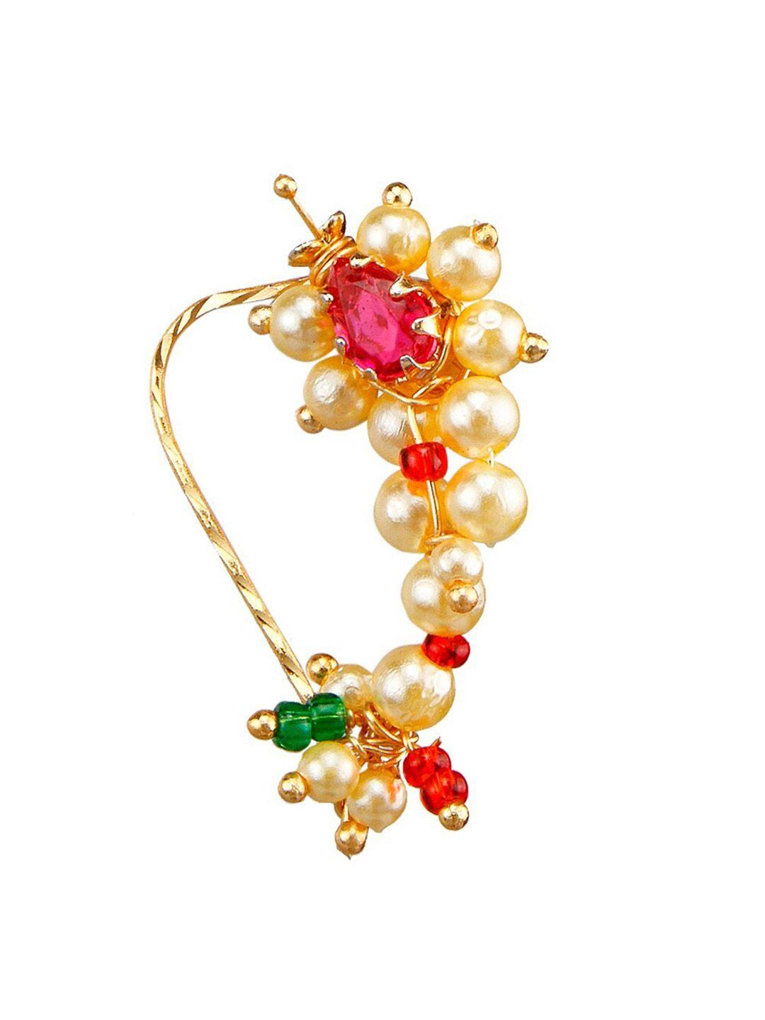 femmibella gold-plated artificial stones & beads studded nosepin