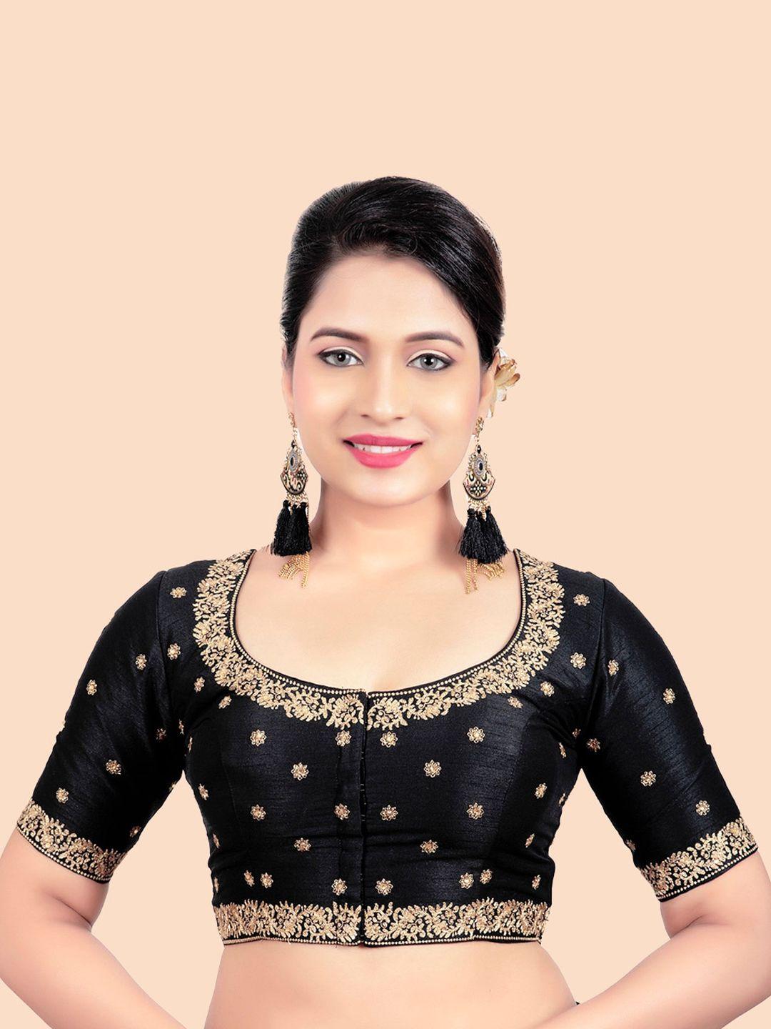 femmibella  black embroidered silk padded saree blouse