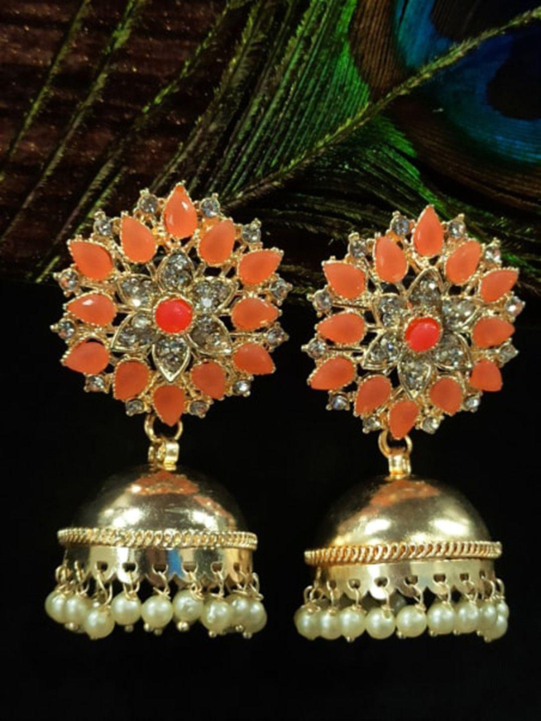 femmibella gold-plated floral jhumkas earrings