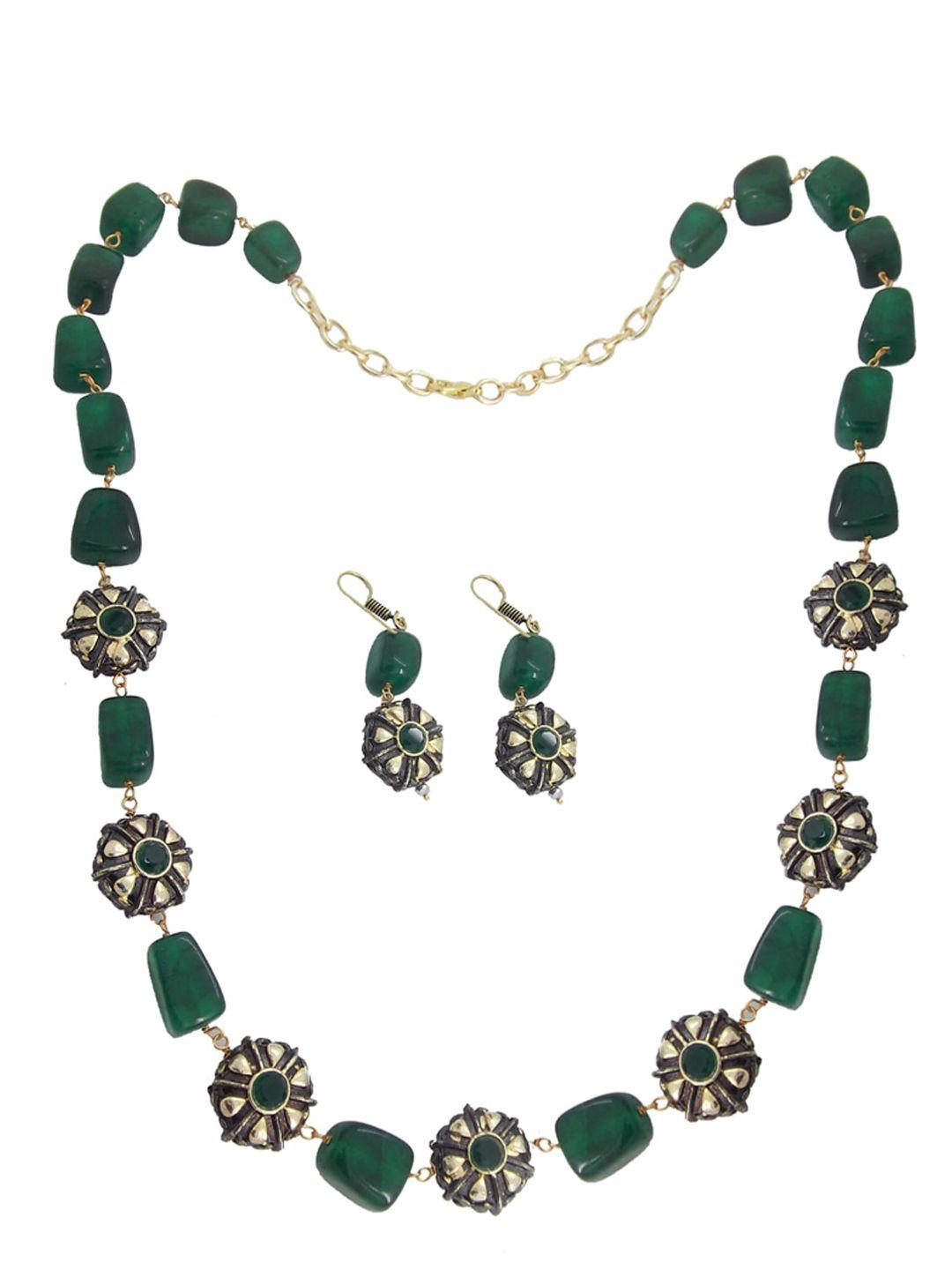femmibella gold-toned green cz studded & beaded handcrafted jewellery set