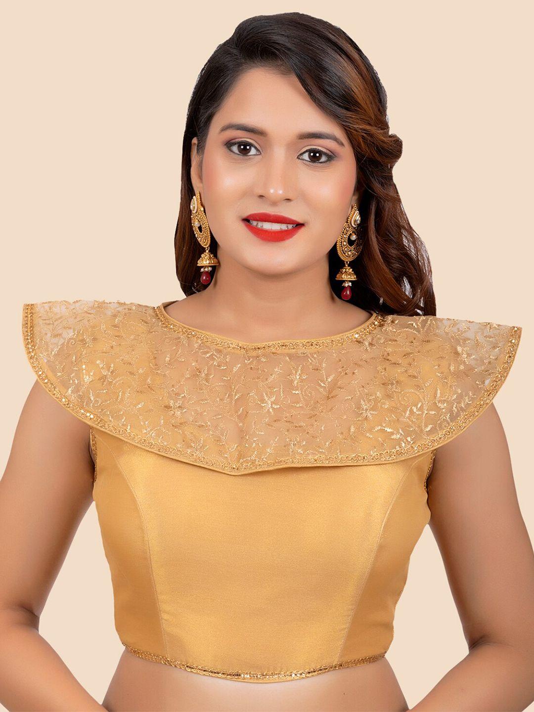 femmibella golden embroidered padded saree blouse