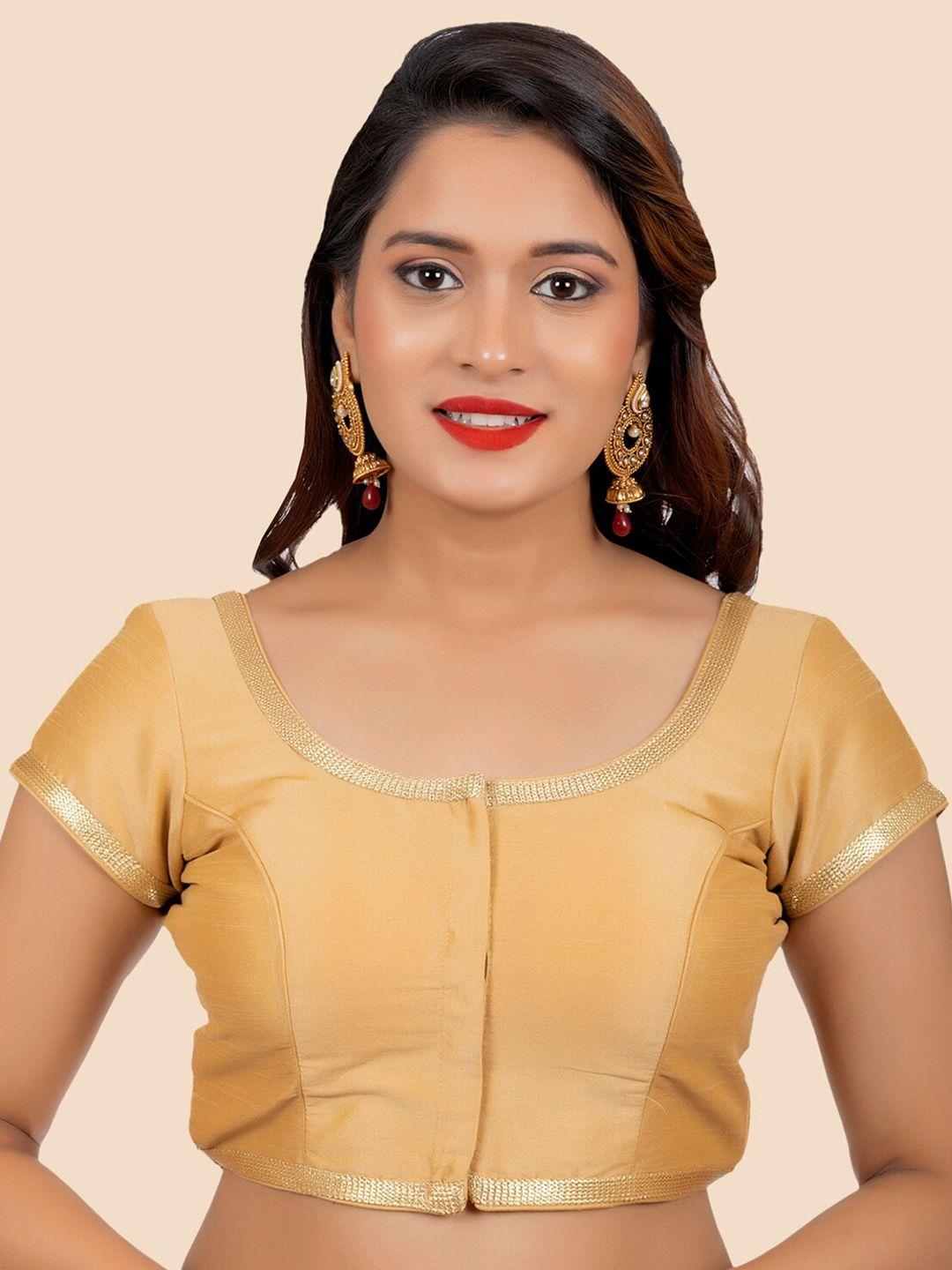 femmibella golden solid dupion silk padded saree blouse