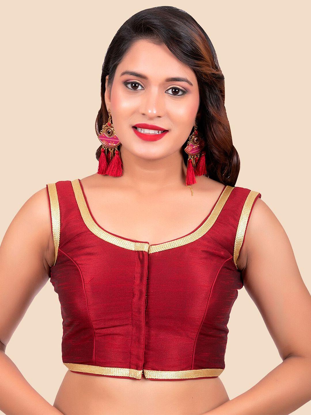 femmibella maroon solid padded readymade saree blouse