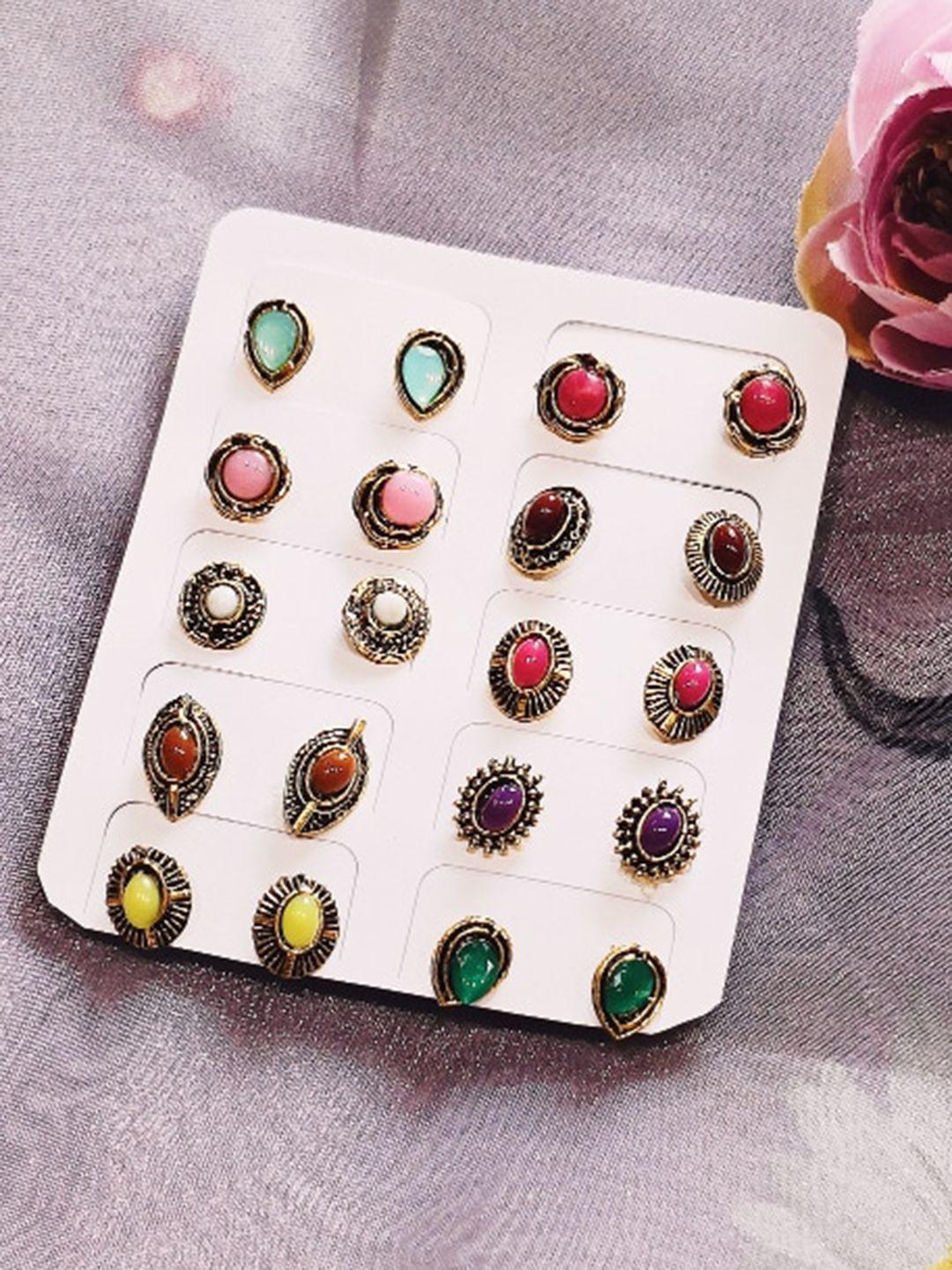 femmibella set of 10 gold plated stud earrings