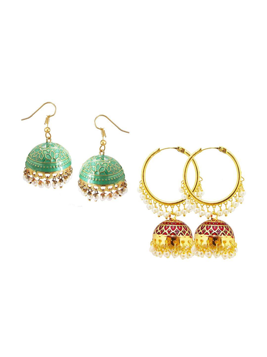 femmibella set of 2 gold plated circular jhumkas earrings