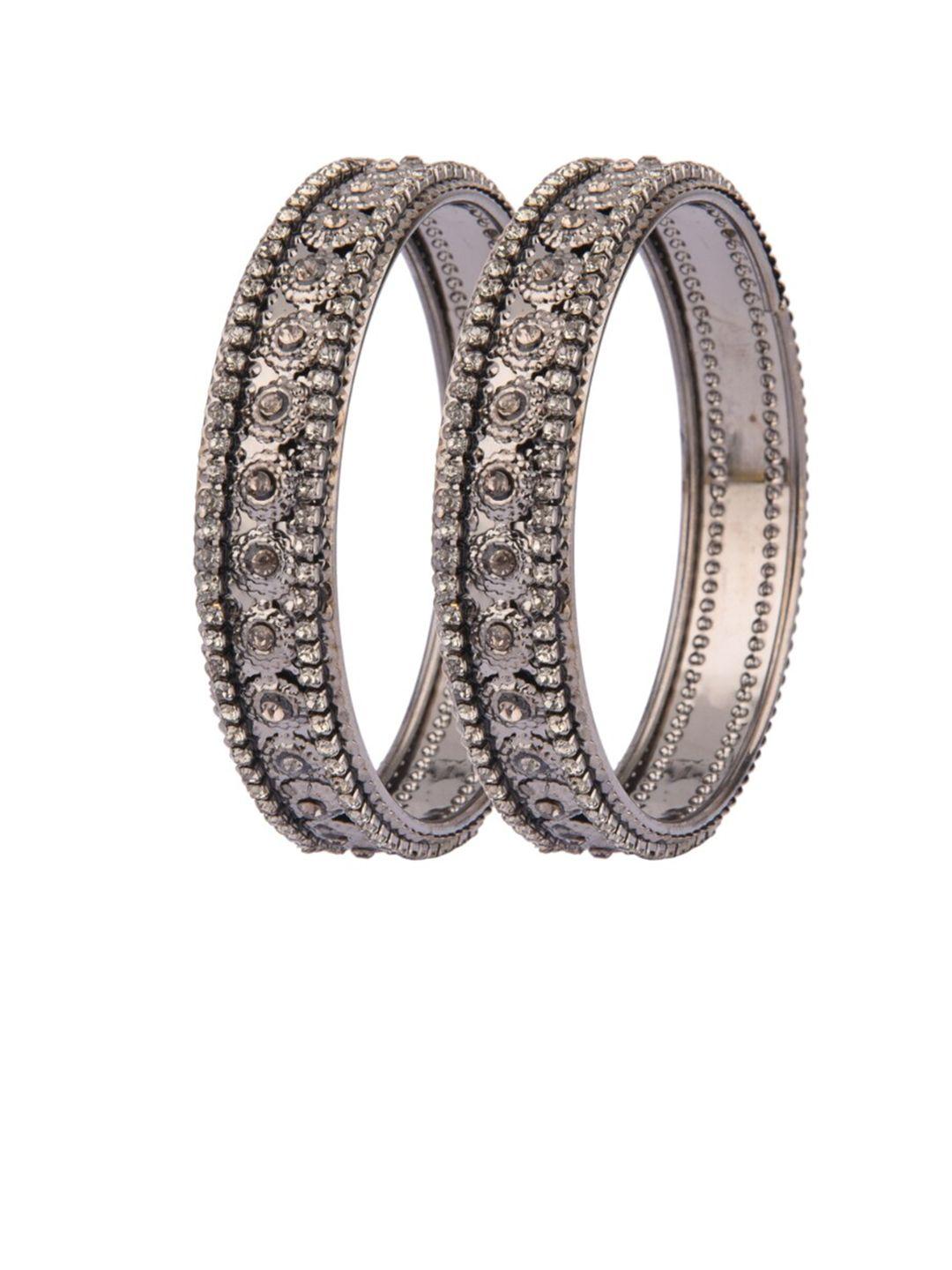 femmibella set of 2 oxidised silver-plated cz-studded bangles