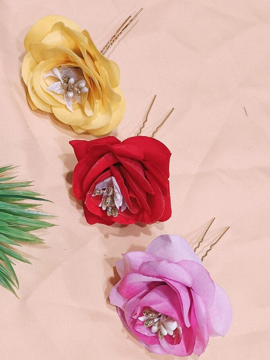femmibella set of 3 embellished floral u pins