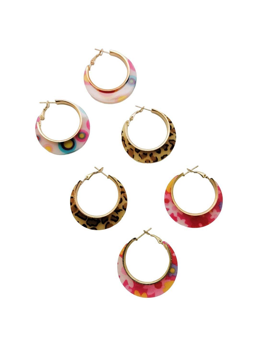 femmibella set of 3 gold-plated printed circular hoop earrings