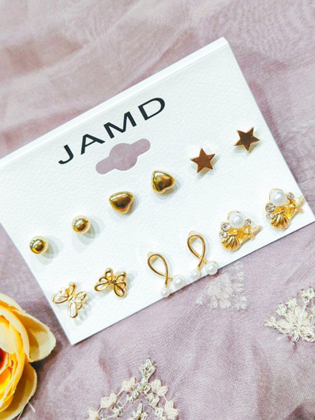 femmibella set of 6 gold-plated stud earrings