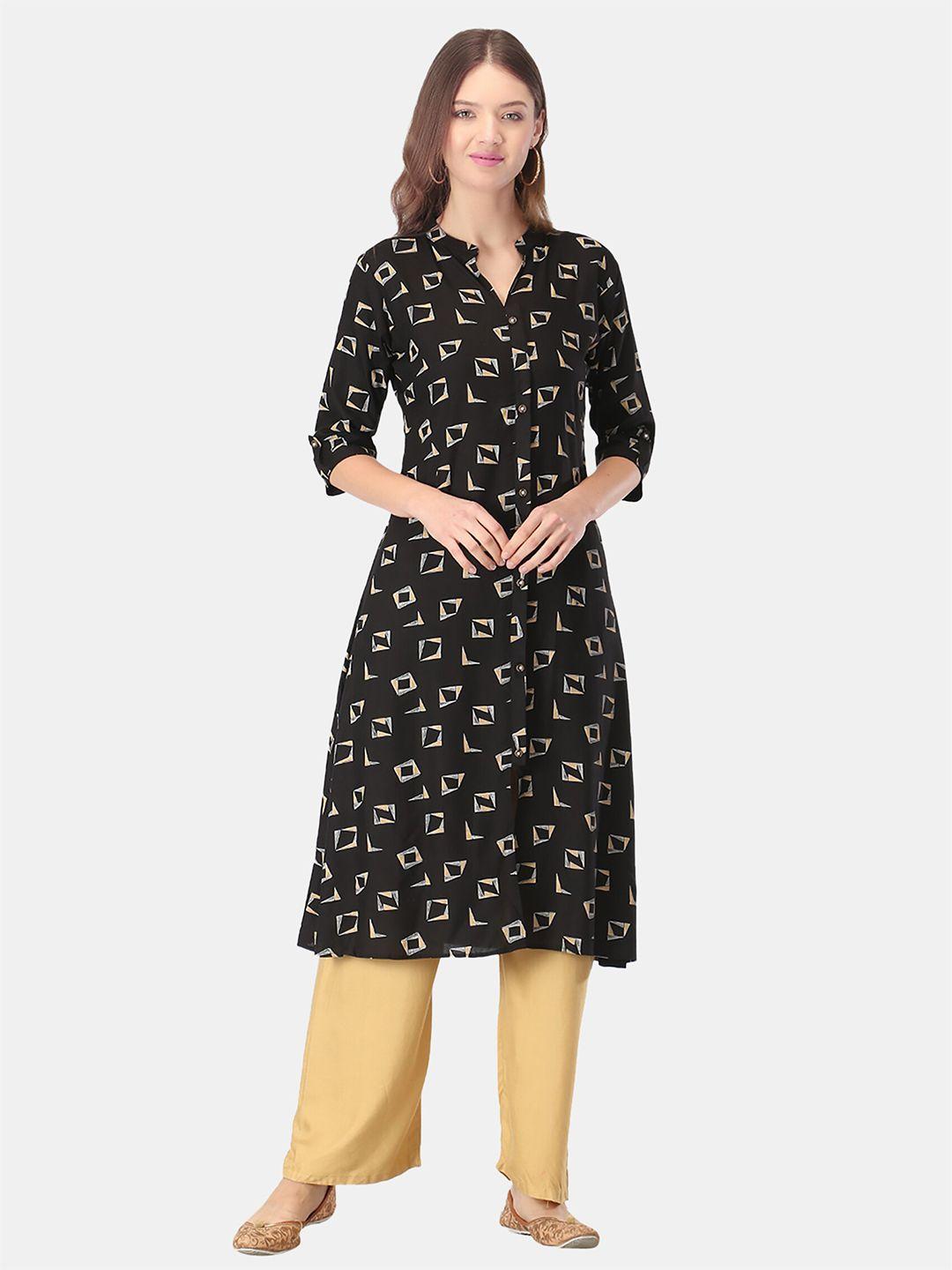 femmibella women black floral printed floral kurta