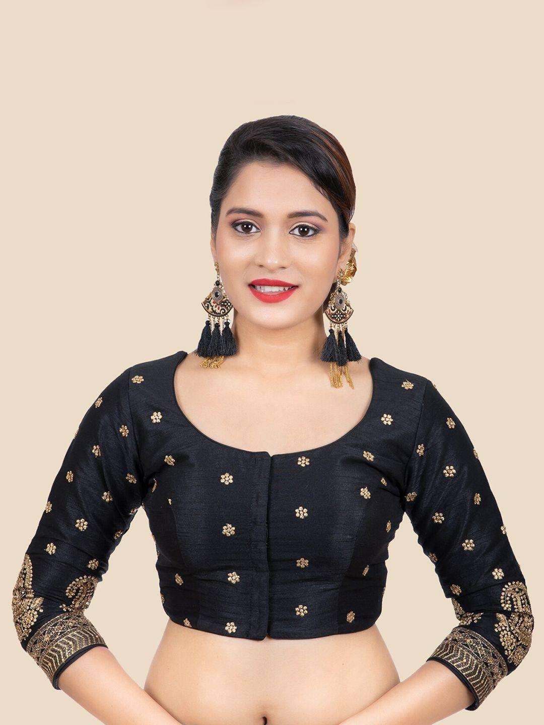 femmibella women black saree blouse