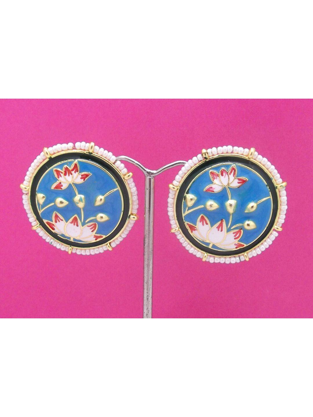 femmibella women blue circular studs earrings