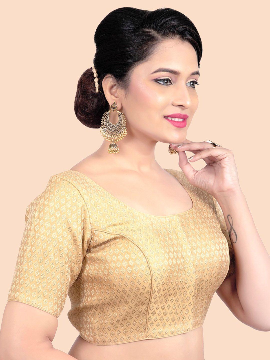 femmibella women gold-coloured printed readymade saree blouse