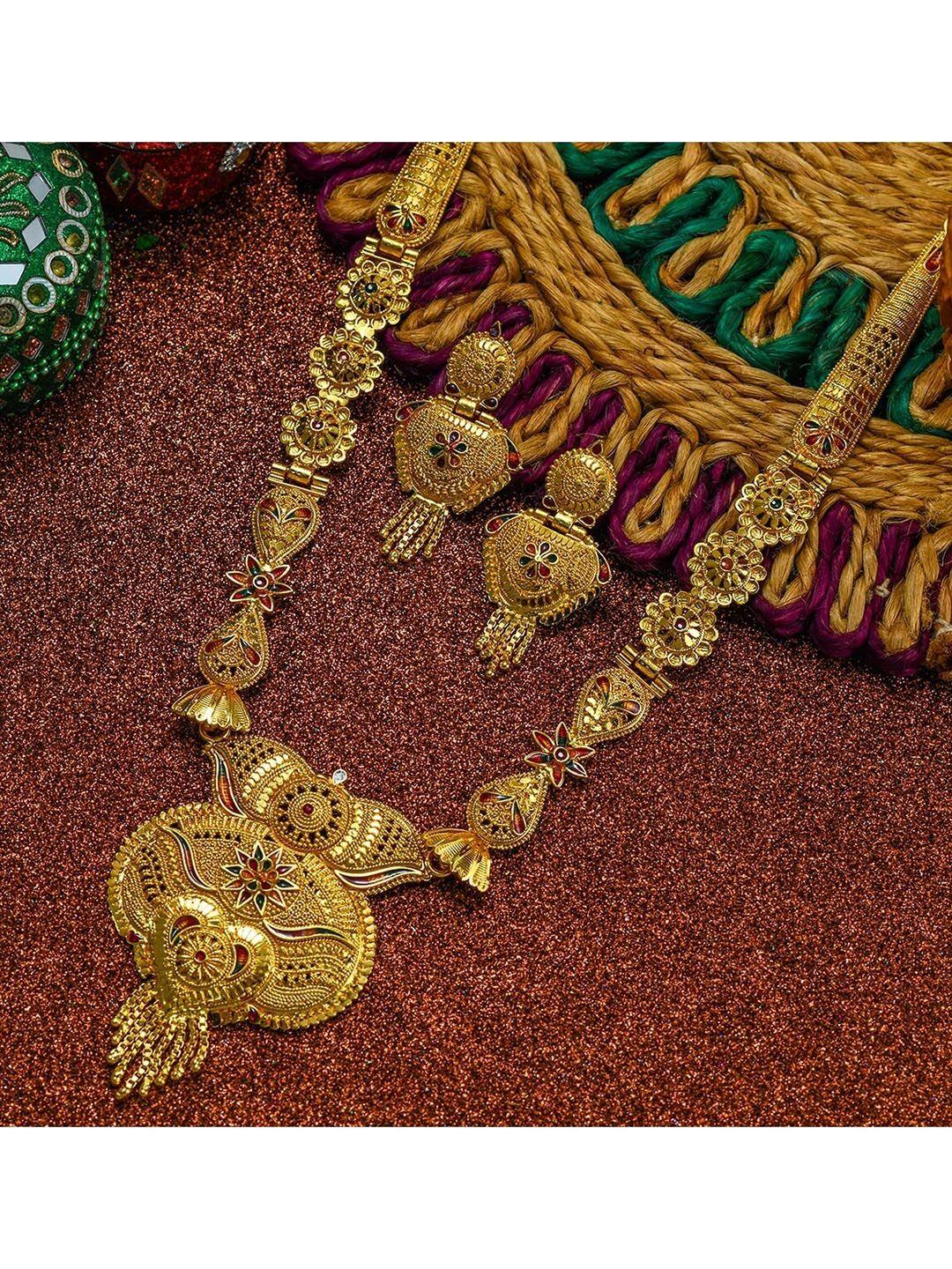 femmibella women gold-plated meenakari jewellery set