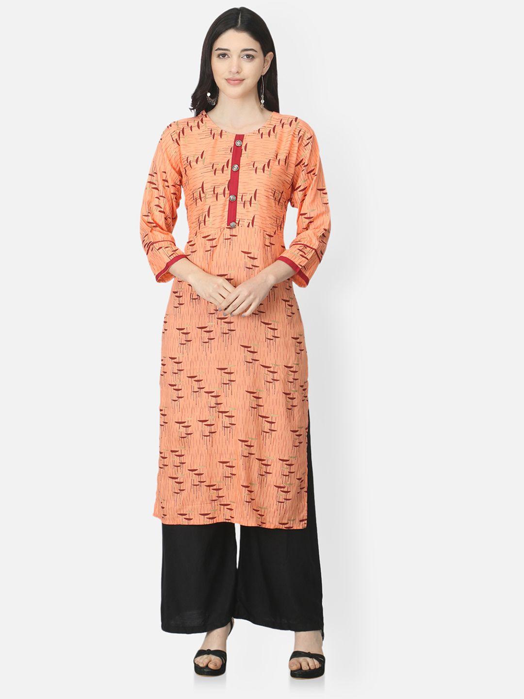 femmibella women pink & red geometric printed kurta