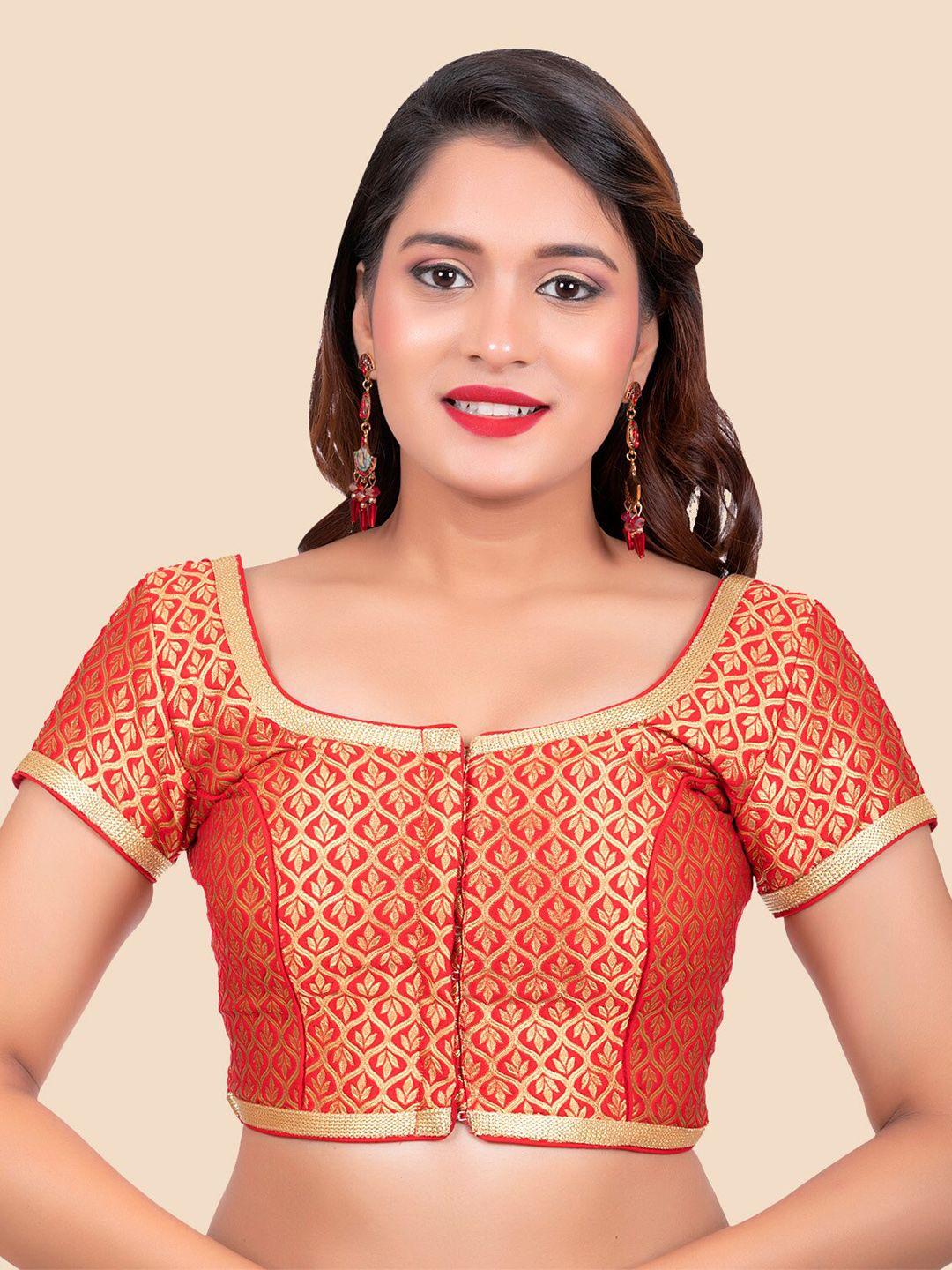 femmibella women red woven design padded readymade saree blouse