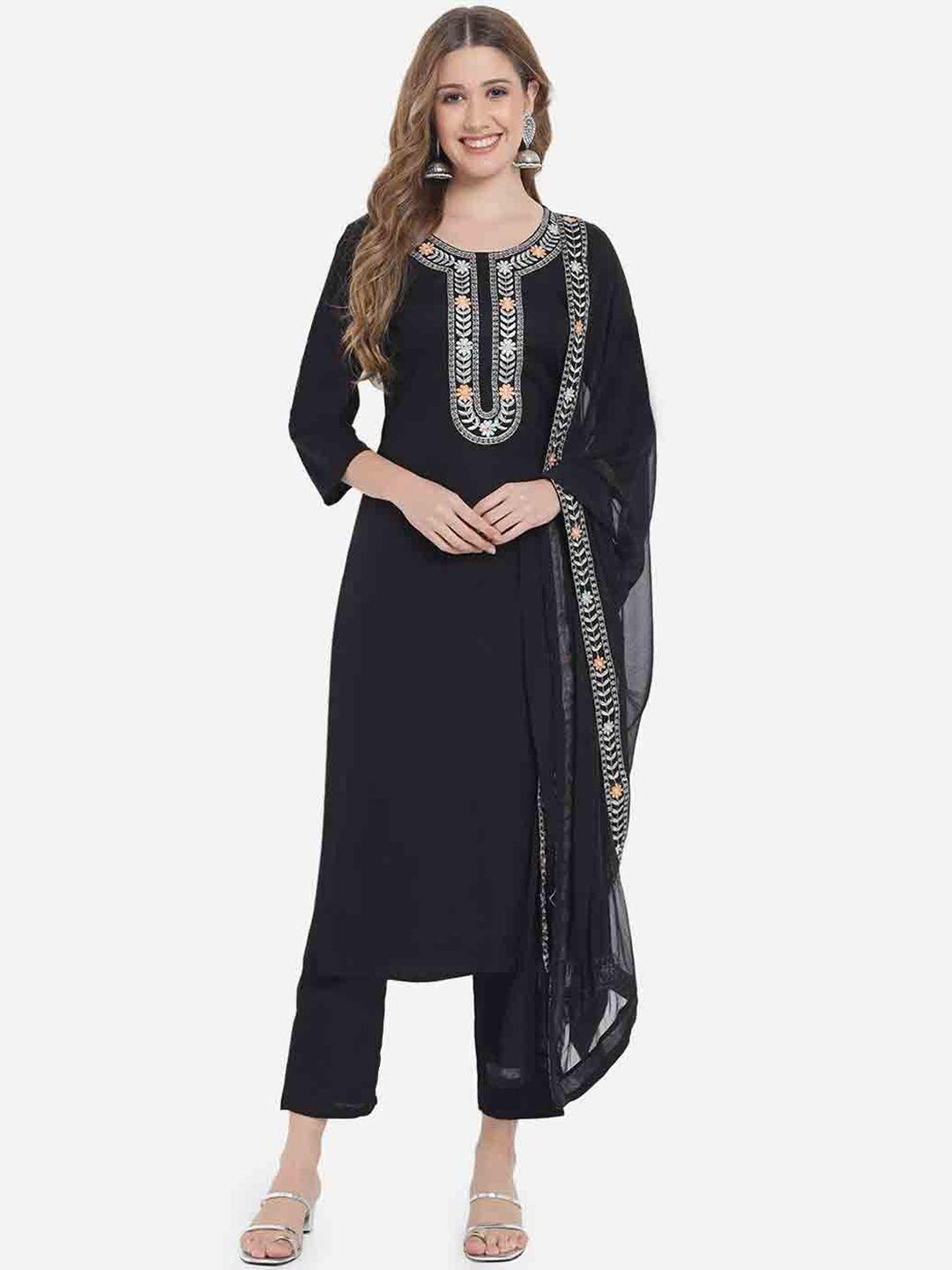 femvy floral embroidered mirror work kurta with trousers & with dupatta