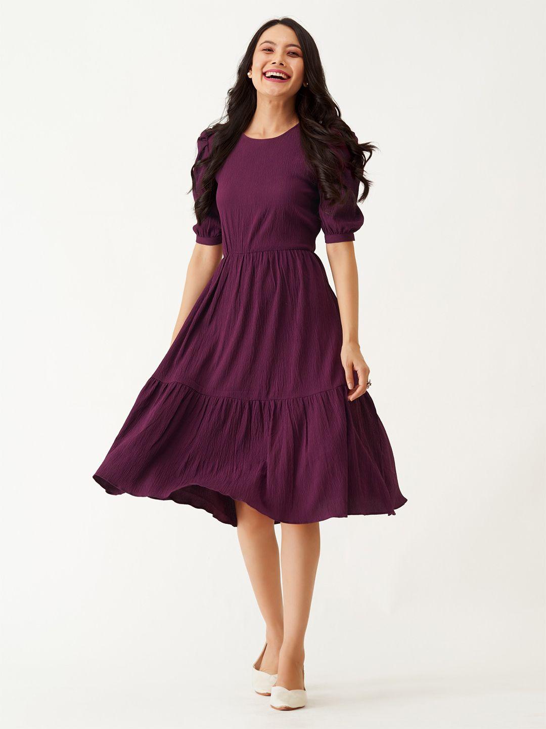 femvy puff sleeve tiered fit & flare dress