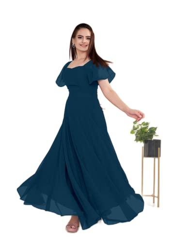 femvy designer georgette gown for women blue