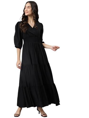 femvy designer rayon long dress for women 751 black