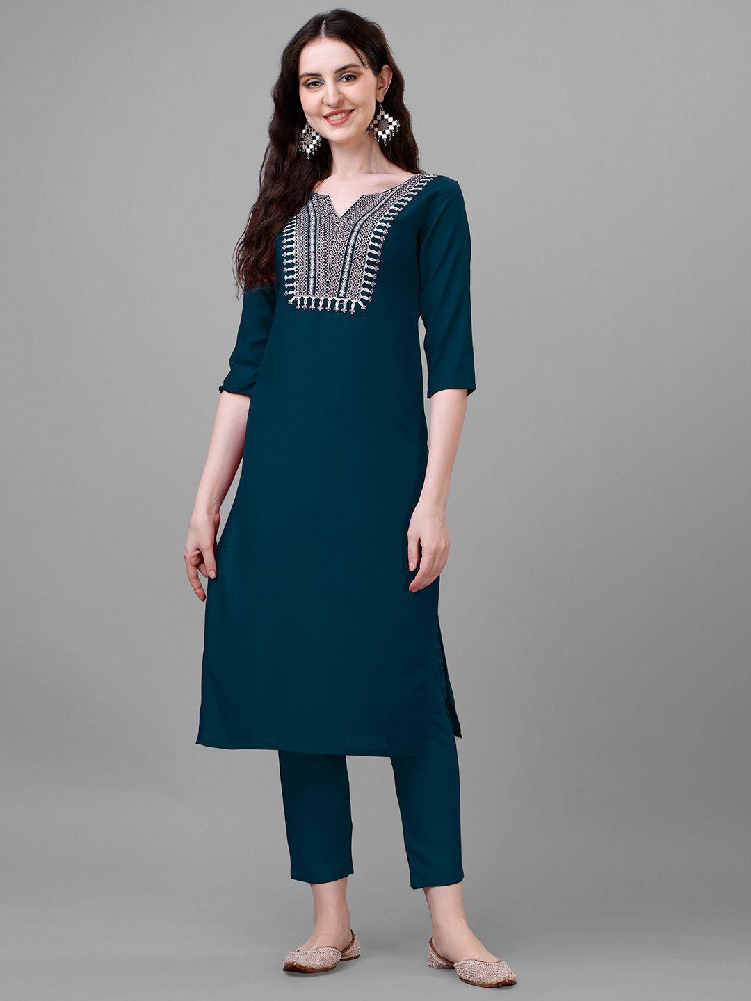 femvy ethnic motifs yoke design sequined thread work kurta