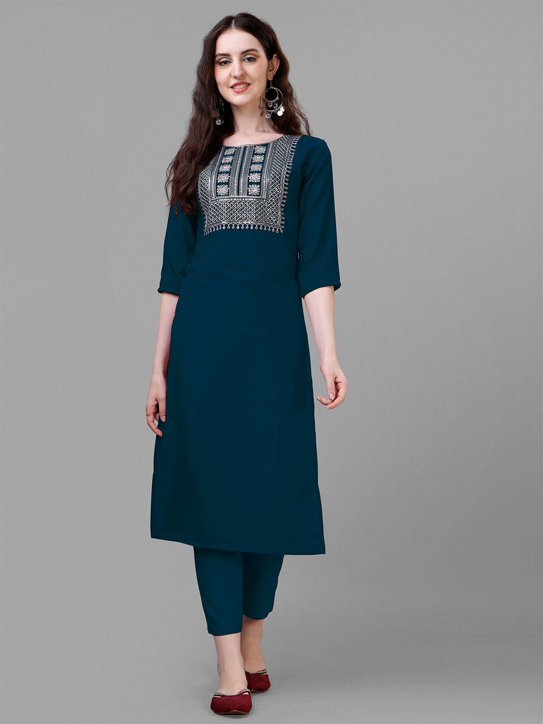 femvy ethnic motifs yoke design sequined thread work kurta