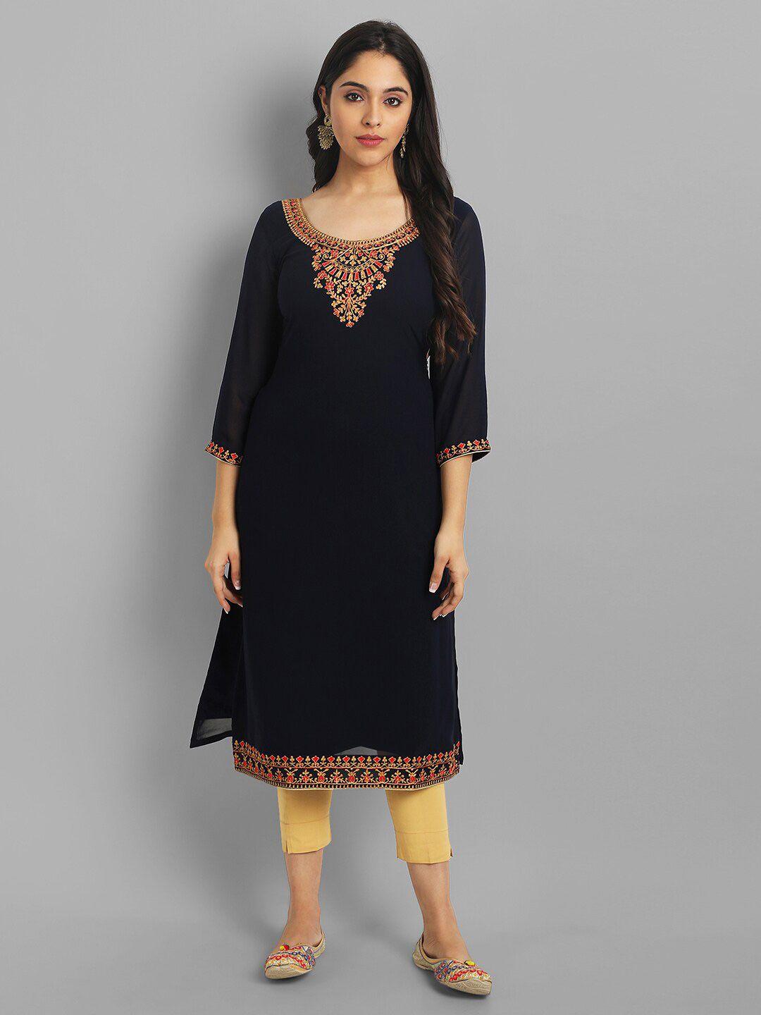 femvy ethnic motifs yoke design thread work georgette kurta