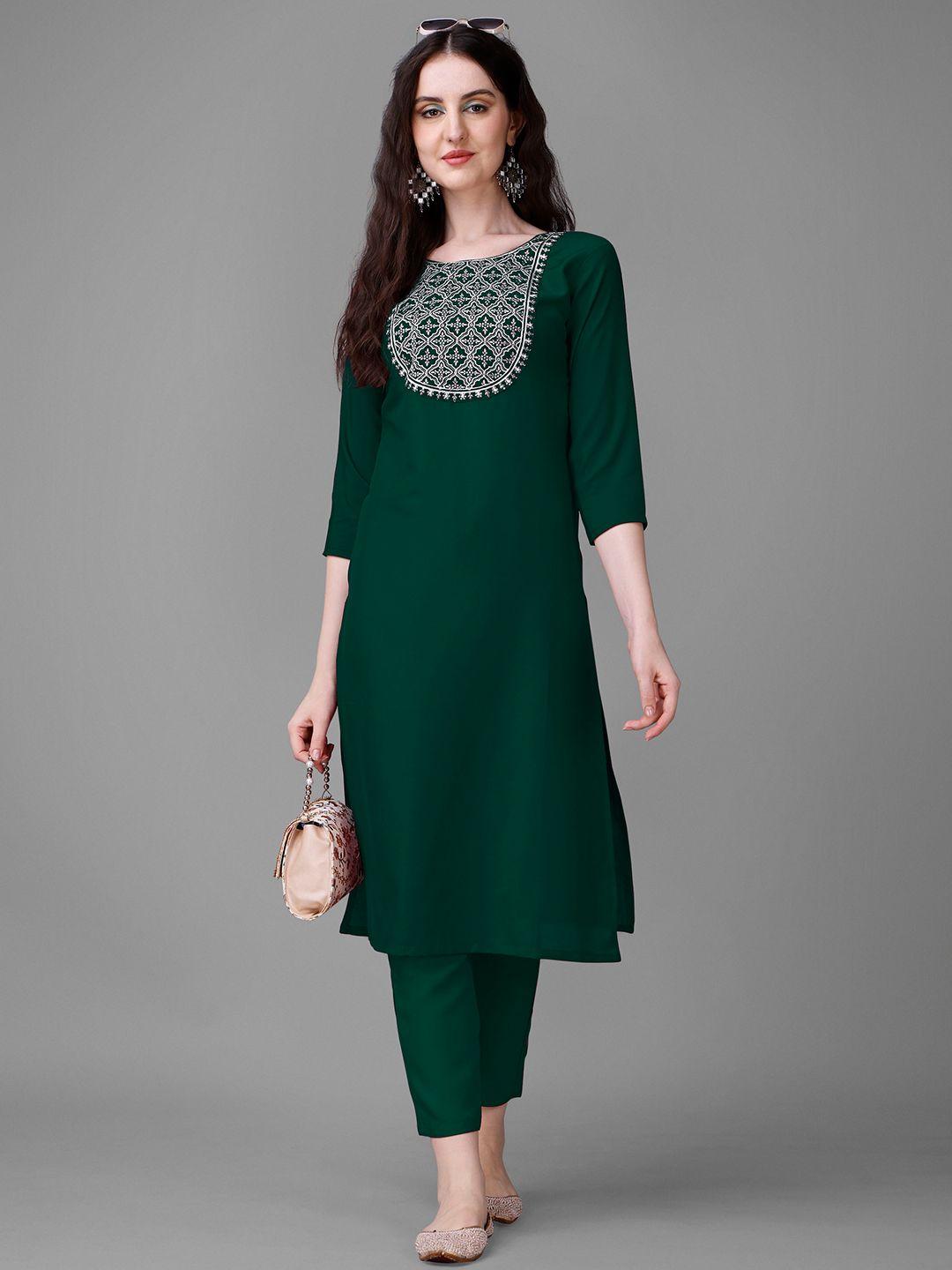 femvy ethnic motifs yoke design thread work straight kurta