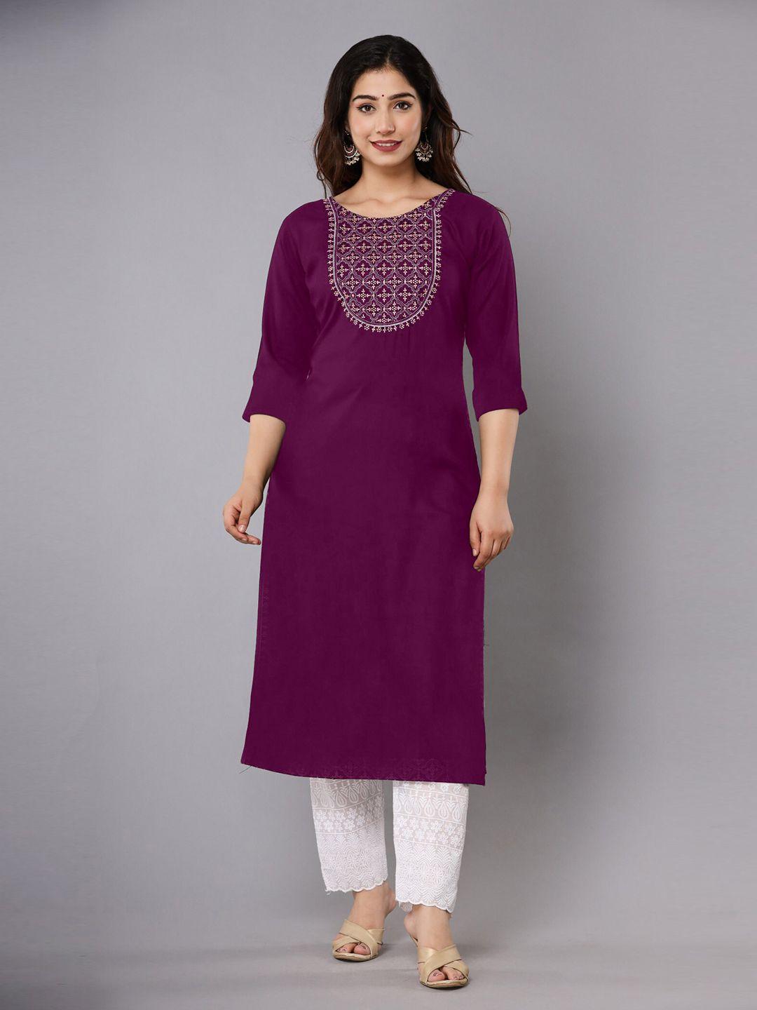 femvy floral embroidered round neck kurta