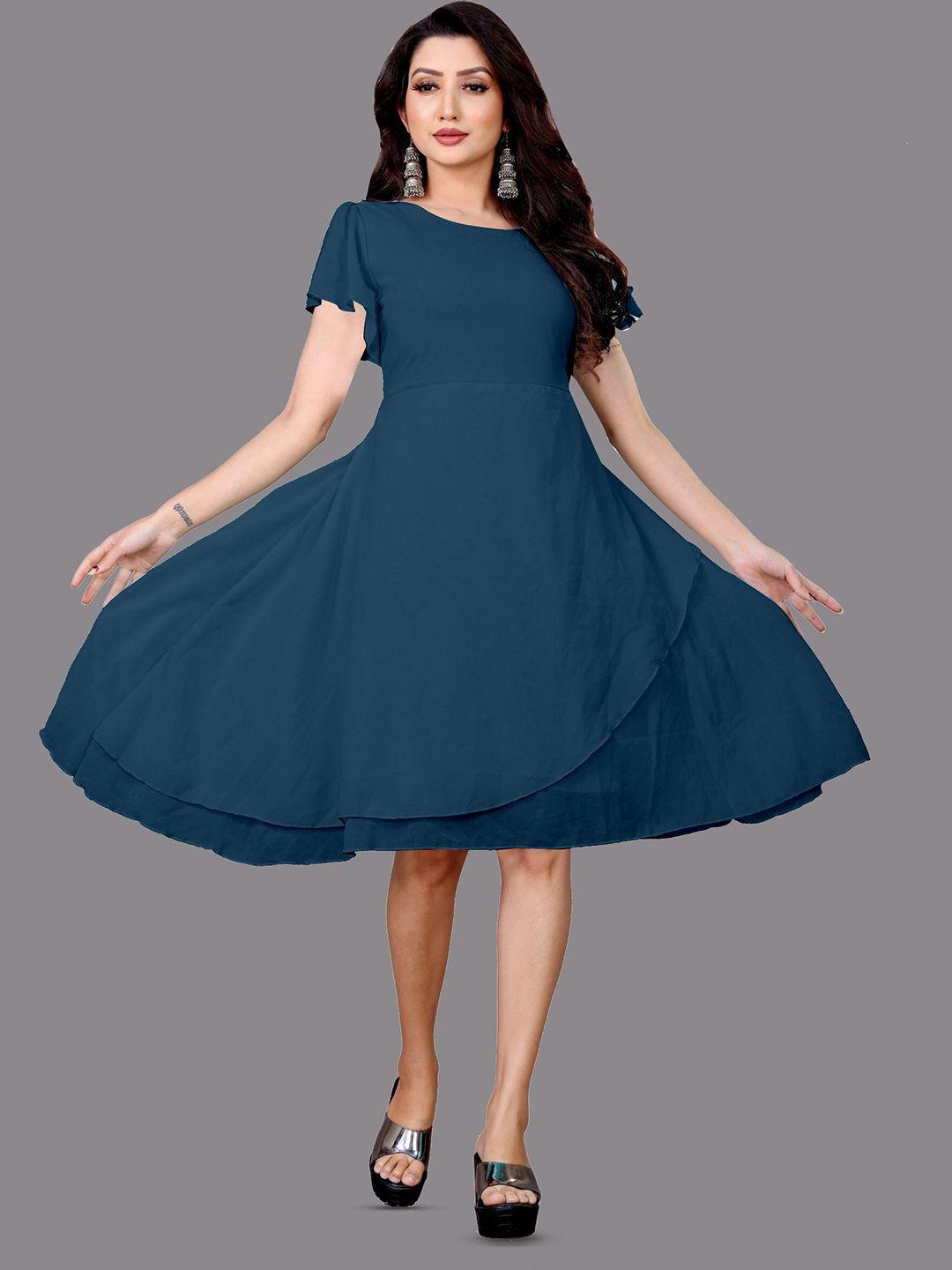 femvy flutter sleeves georgette fit & flare dress