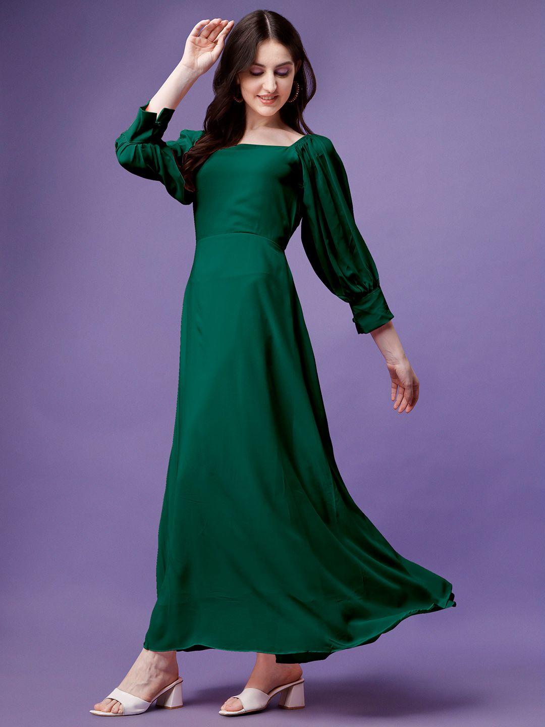 femvy georgette square neck puff sleeves maxi dress