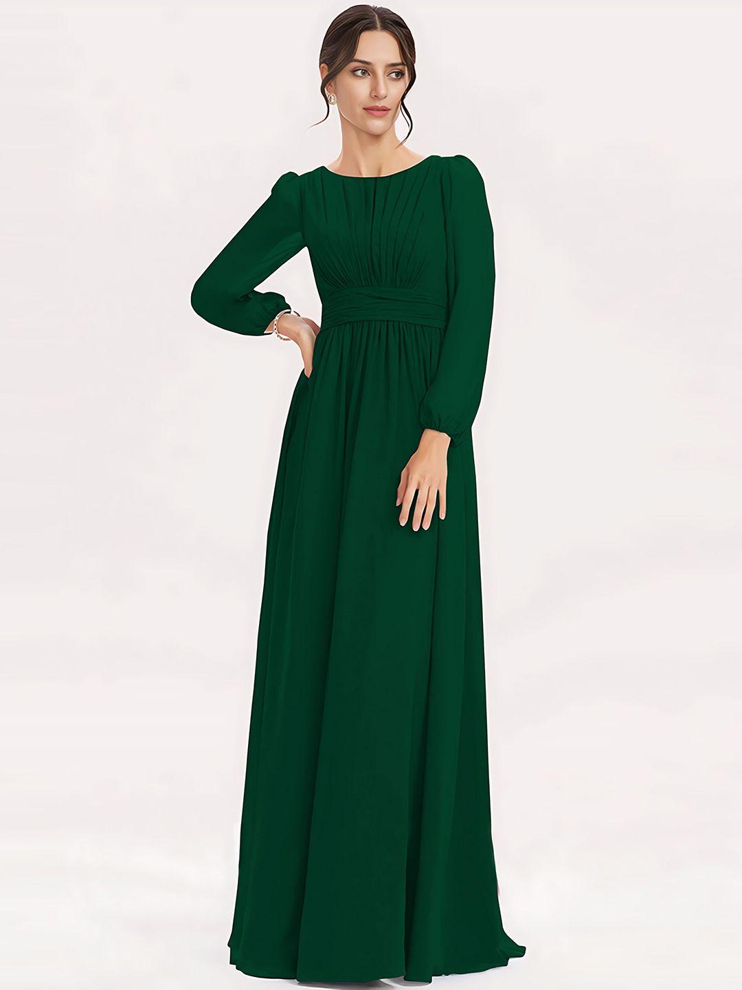 femvy green georgette maxi dress