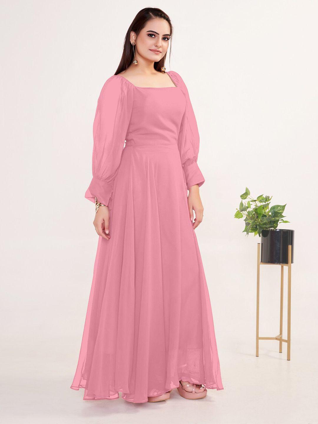 femvy peach-coloured applique georgette maxi dress