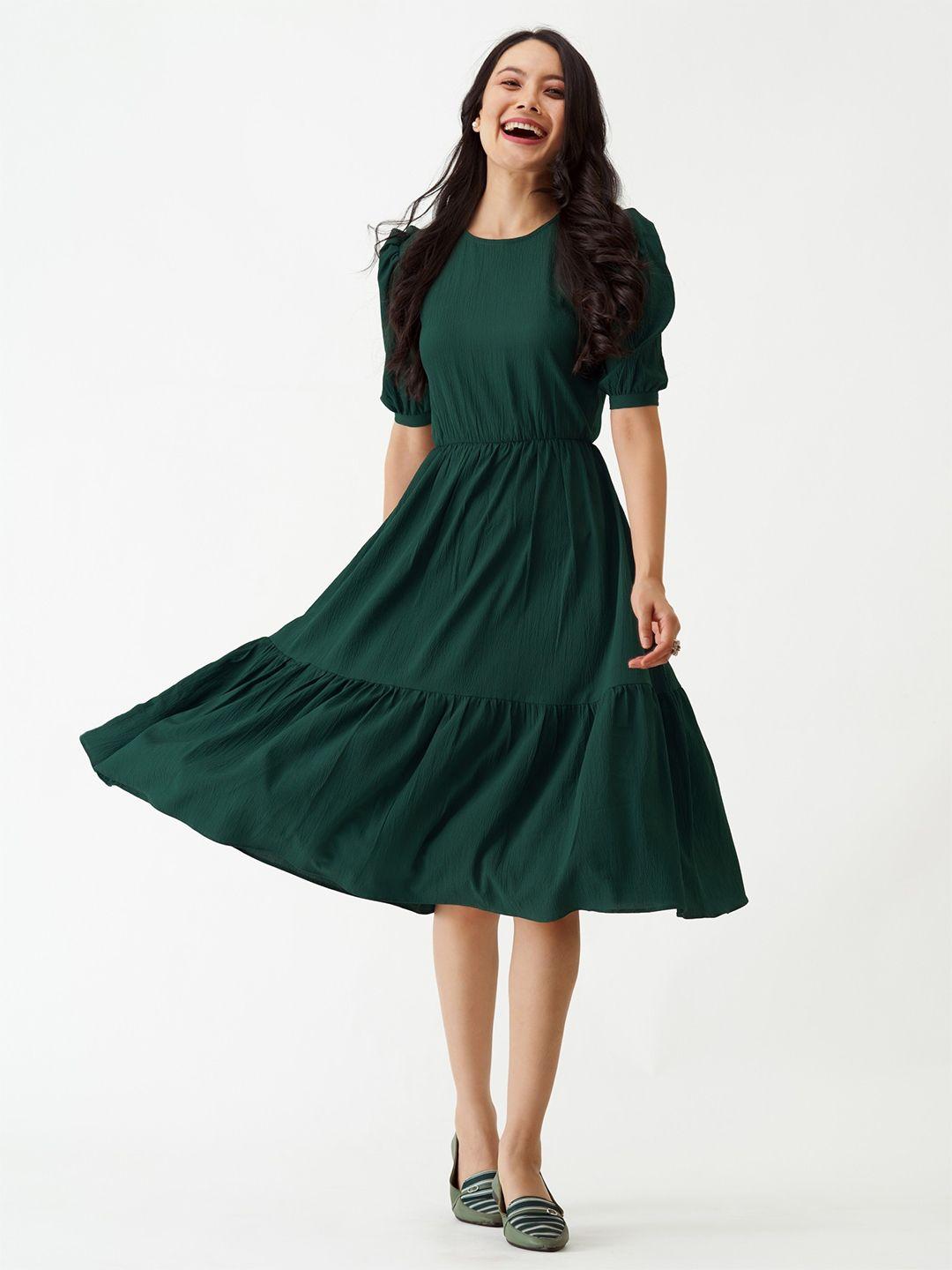 femvy puff sleeves fit & flare dress