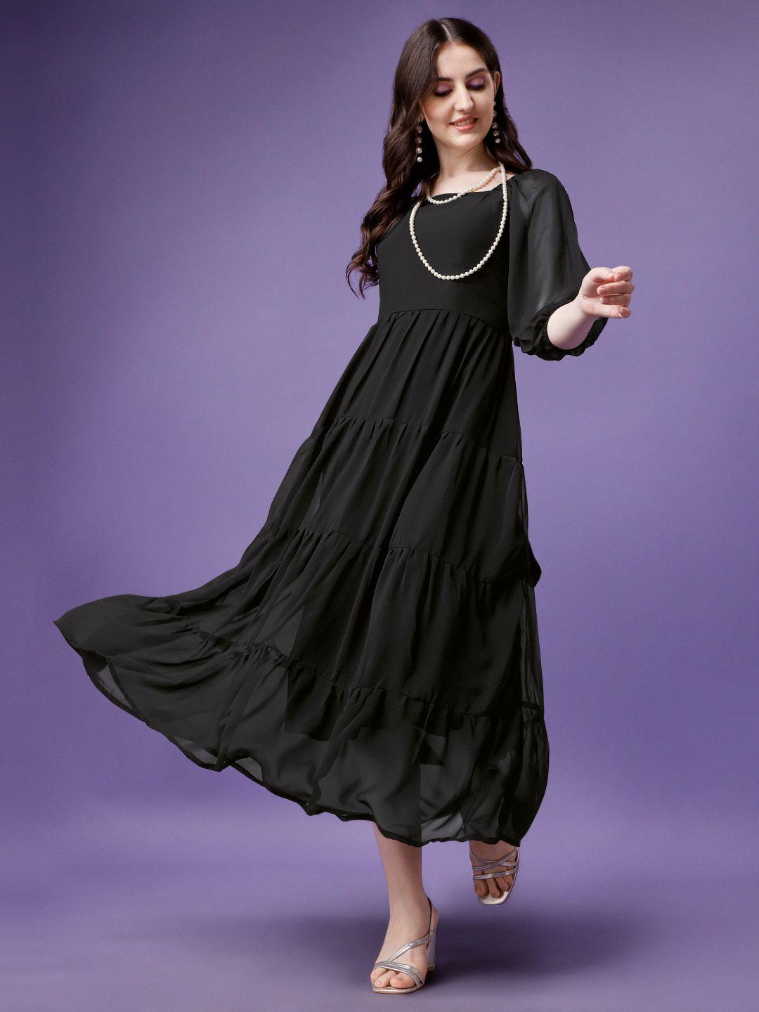 femvy puffed sleeves fit & flare midi dress