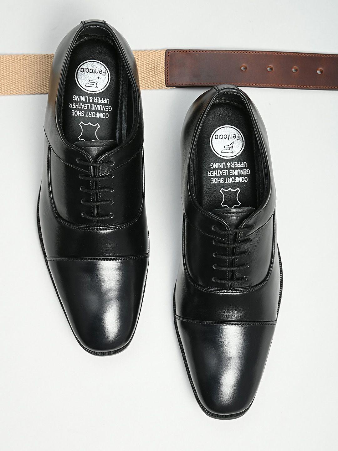 fentacia men black genuine leather formal shoes