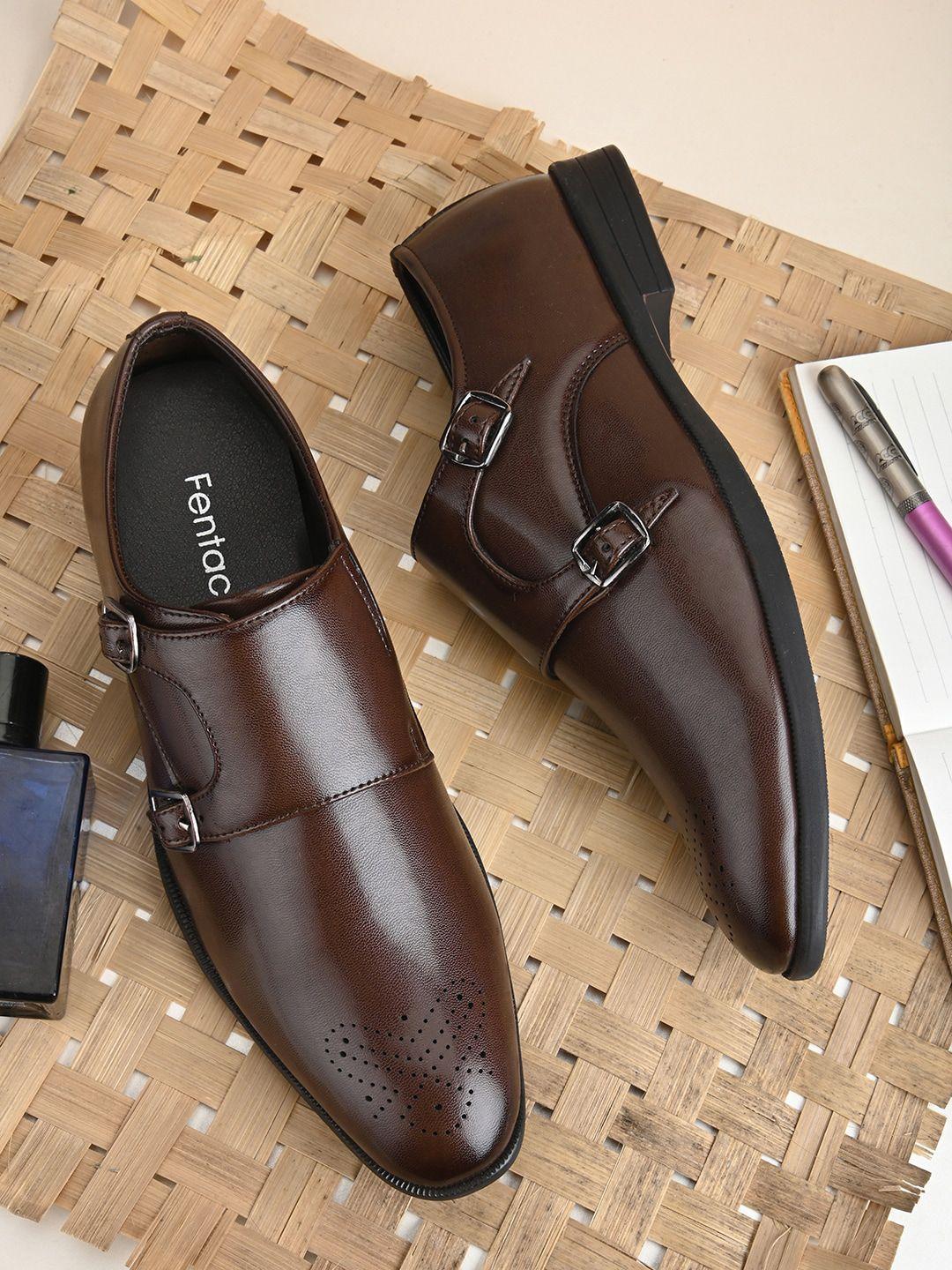 fentacia men perforated formal monk shoes