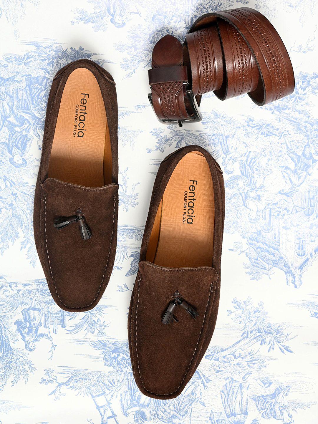 fentacia men brown suede loafers