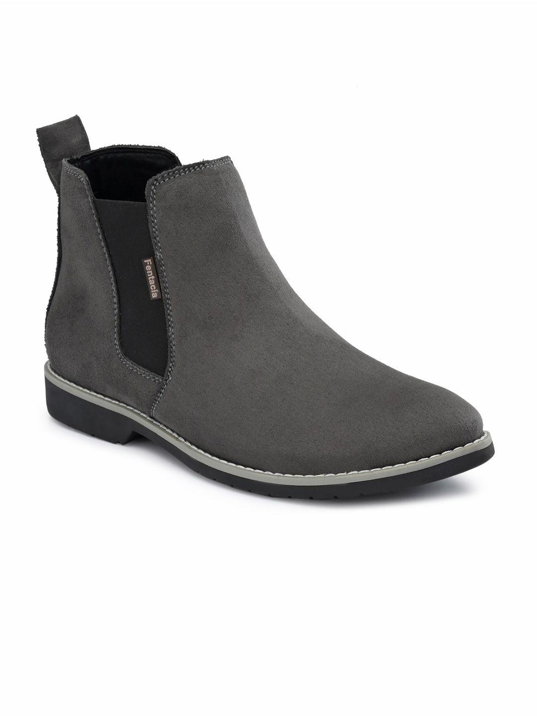 fentacia men grey solid synthetic chelsea boots