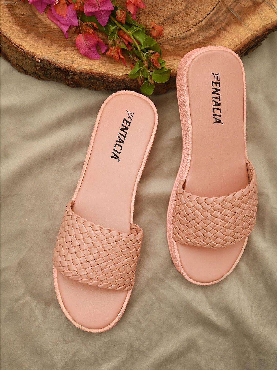 fentacia pink woven design wedge heels