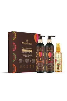 fenusmooth kit, ayurvedic treatment with fenugreek and walnut for dry & frizzy hair, paraben, sulphate and toxin free (600 ml)