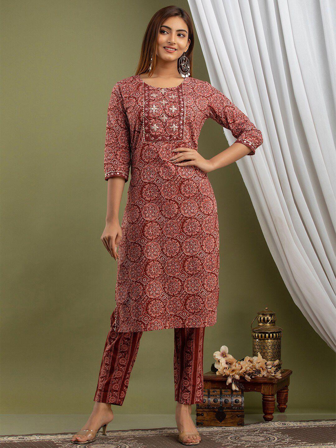 feranoid ethnic motifs printed gotta patti pure cotton kurta with trousers